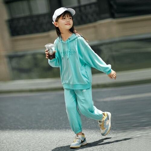 8 10 years Girls 3D Letter Hoodies Jogger Pants 2 pieces Teen Girls Clothes Set Fashion Active 2021 Fall New Suits