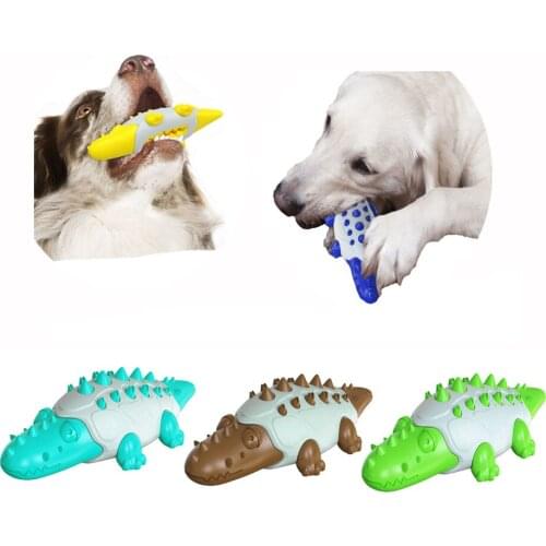 Dog Leaking Food Toy Safe Non-toxic Natural Rubber Crocodile Shape Molar Pet Toys For Aggressive Chewers Dog Clean Teeth Toy