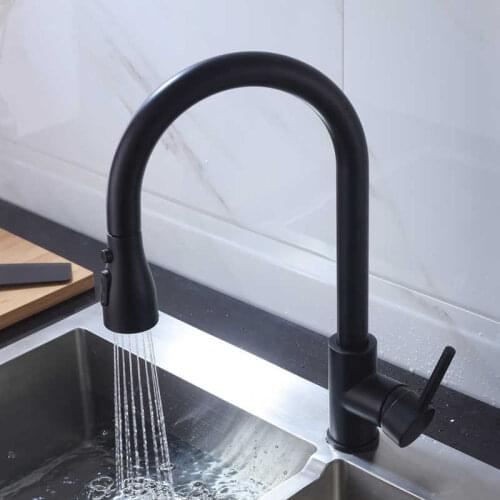 Rotatable brass pull black type kitchen faucet single-kitchen furo pull out beak sink touch mixer stream headspray