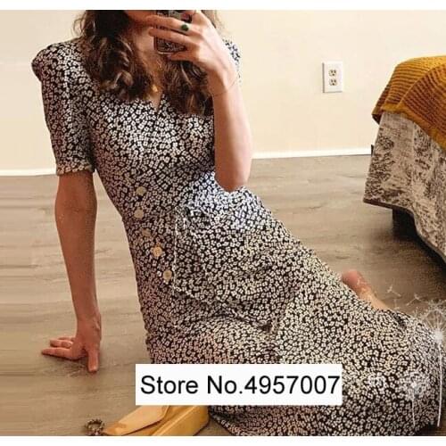 High Quality Viscose Floral Printed Wrap V Neckline Midi Dress - Elfbop Ladies Button Closure Long Dress With Waist Ties