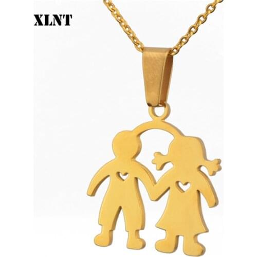 XLNT Classic Couples Heart Pendant Necklace For Women Titanium Steel Gold Color Woman Necklace Jewelry Collar Lover Gift