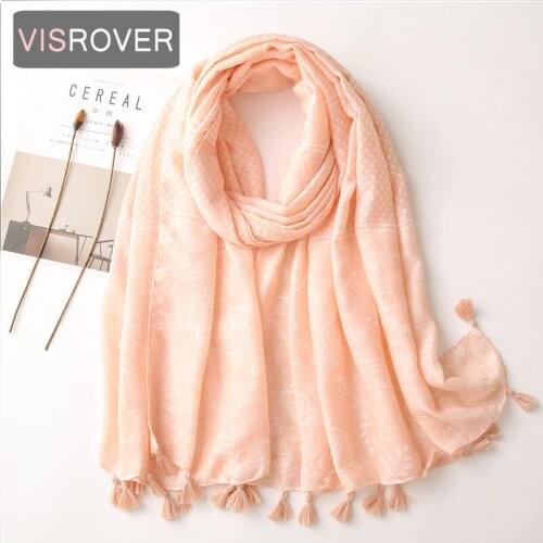 VISROVER 2020 New Pink Flower Printing Viscose Autumn Women Scarf Tassel Fashion Winter Pink Scarf Shawls Hijab gift wholesales