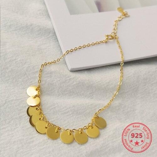 Korea Hot Style Pure 925 Sterling Silver for Women Delicate Fashion Gold Wafer Tassel Bracelets Jewelry