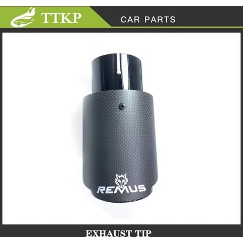 1 PCS Universal Matte Carbon Fiber Exhaust Muffler Stainless Steel Tail Tips For Remus Logo Straight Car Rear Exhausts Pipe
