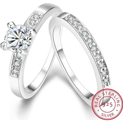 100% Real 925 Silver Rings For Women Simple Double Stackable Fine Jewelry Bridal Sets Ring Wedding Engagement Accessory