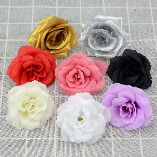 100pcs Large 7cm Gold Glitter Artificial Silk Flower Heads For Wedding Decoration Scrapbooking DIY Hand Carft Car Fake Flowers