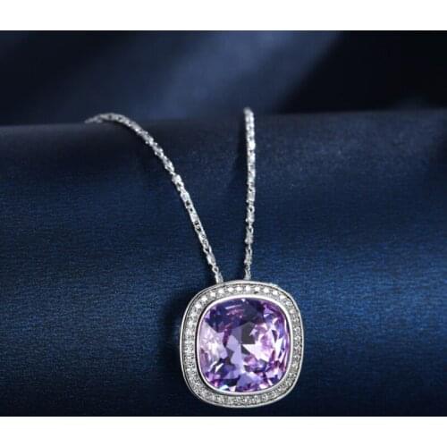 11.11 Sale Elegant Square Designer Charming Style Crystals from Austrian Platinum Plated Pendant for Women Valentines Day Gifts