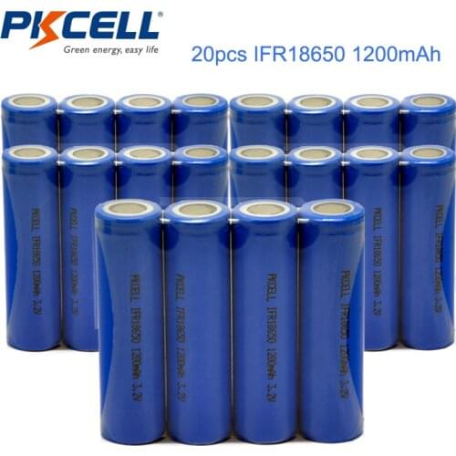 20PCS PKCELL LiFePO4 18650 Battery 1200mAh 3.2V lifepo4 IFR 18650 li-ion Rechargeable Battery Cell Batteries Baterias