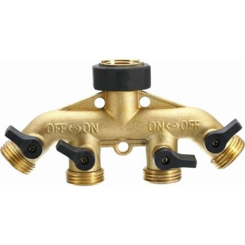 4-Way Brass Plastic Garden Hose Splitter Watering Connector Distributor For Outdoor Tap and Faucet Water Splitter