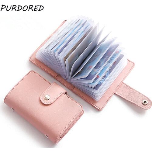 PURDORED 1 Pc 14 Slots Solid Card Holder PU Leather Credit Card Case Women Business ID Card Case Pocket Carteira Mujer