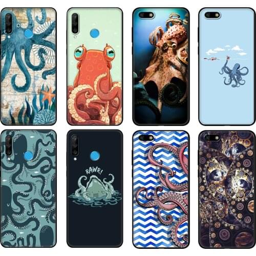 Black tpu Case For Huawei Honor 20 Lite 10 10i 20S 30S 30 Case Honor 7A 5.45 7s 7C 5.7 Case Cover blue sea octopus