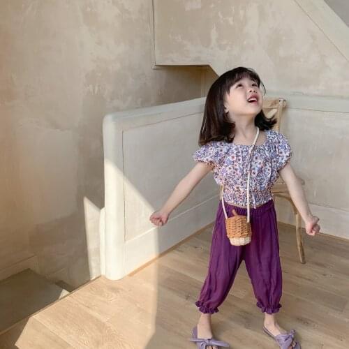 2021 Girls Summer Short Sleeve Korean Sweet Cute Round Neck Printed Children Korean Top