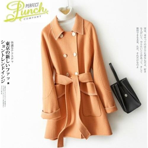 Long Womens Cashmere Coat Double-faced Wool Korean Elegant Ladies Coats and Jacket Spring Autumn Manteau Femme 2021