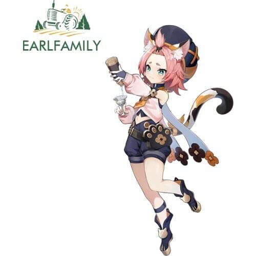 EARLFAMILY 13cm x 7.3cm For Genshin Impact Chibi Anime Decal Funny Car Stickers Refrigerator Waterproof Sunscreen DIY Decoration