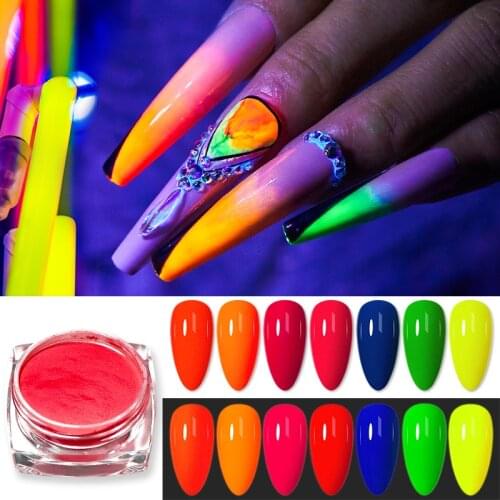 1 Box Neon Pigment Powder Fluorescent Nail Glitter Shinny Chrome Dust DIY Gel Polish Manicure For Nails Art Decoration
