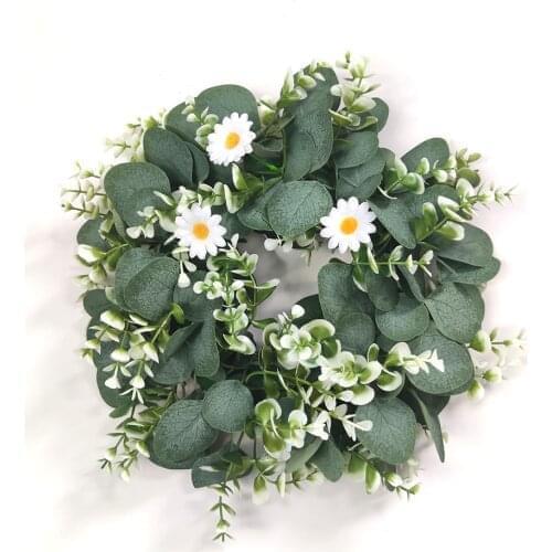 Artificial Little White Daisy Flower Wreath Green Leaf Eucalyptus Garland For Home Decor Farmhouse Decoration