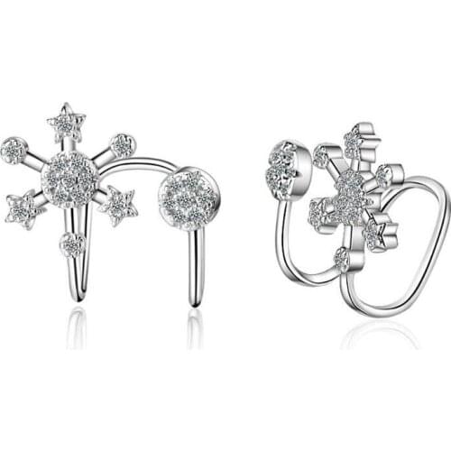 KOFSAC Fashion 925 Silver Earrings For Women Shiny CZ Snowflake Ear Clip Non-Perforated Cartilage Earring Jewelry Lady Christmas