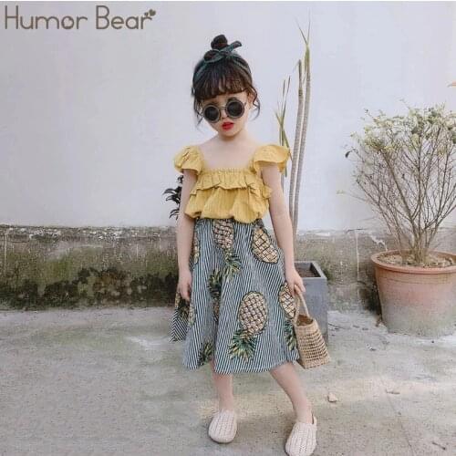 Humor Bear Girls Clothing Set 2020 Summer New Cute Sleeveless T-shirt+Striped Fruit Skirt Kids Suit Toddler Baby Girl Clothes