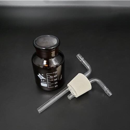 Brown Drechsel gas washing bottle device,Amber 125ml,Multifunctional gas cylinder,Double-hole 7# rubber plug catheter
