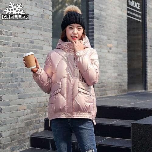 GRELLER Short Style Cotton Padded Winter Jacket Women Casual Stand Collar Parkas Winter Coat Female Fashion Shiny Clothing