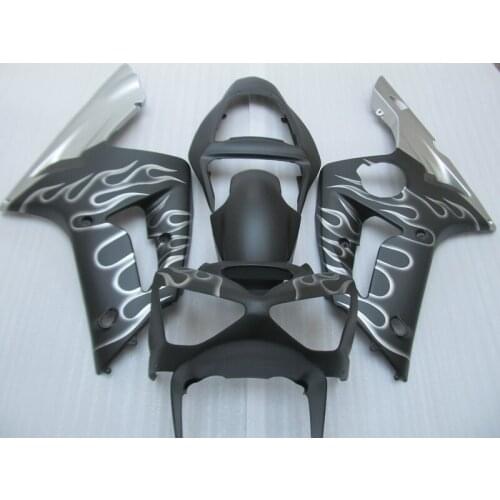Injection molded free 7 gifts fairing kit for Kawasaki Ninja ZX6R 03 04 silver flames black fairings set ZX6R 2003 2004 OT28