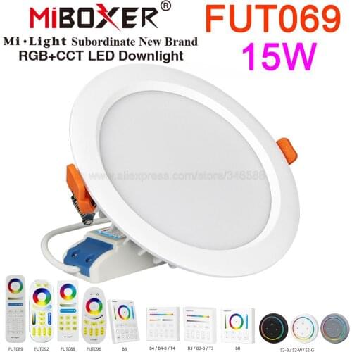 MiBoxer 15W RGB+CCT IP54 Downlight AC 110V 220V Input FUT069 2.4G RF Wireless Remote WiFi APP Alexa Google Voice Control