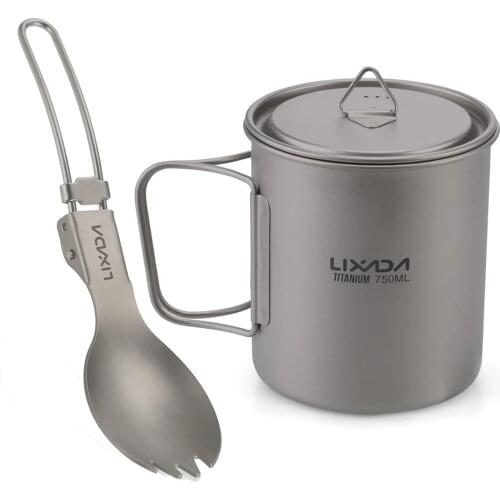 Lixada Cookware Set 300/350/420/550/650/750 Ultralight Titanium Cup with Folding Dinner Spork Tableware For Camping Hiking