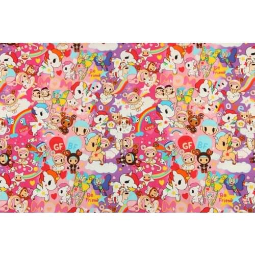 110cm Width Cartoon Unicorn Star Printed 100%Cotton Fabric For Cushion Cover/Diy Handbag/Slipcover/Curtain DIY Sewing