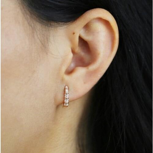 Delicate 925 Sterling Silver Mini Round Earring With Cz Paved Bamboo Shape Band Hoop Earrings With Bling Cz Jewelry For Women