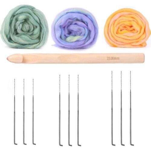 Nonvor 13 PCS Wool Fiber DIY Wool Roving Needle Felting Starter Kit Handcraft Felt Package Craft Needles Supplies For Beginners