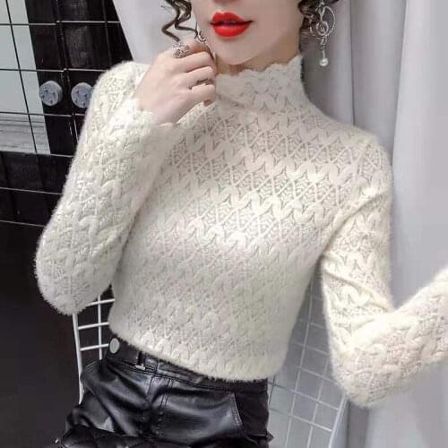 2021 New Women Mesh Blouse Female Long Sleeve Blouse Shirts Ladies Fashion Button White Shirts Ladies Fashion High Collar H1236