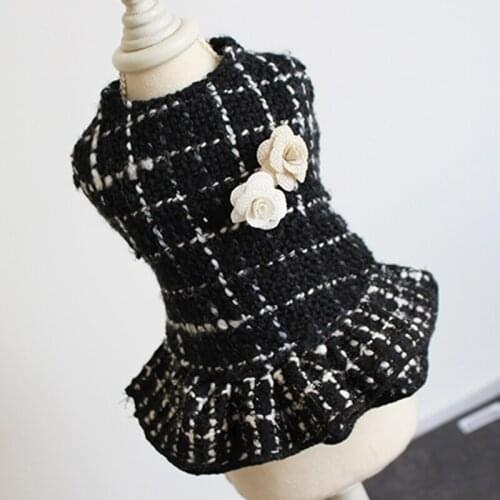 Pet Dog Dress Puppy Clothes Warm Woollen Fabric 100%Cotton For Small Dogs Adorn Flowers Velvet Princess Tutu Dress Chihuahua