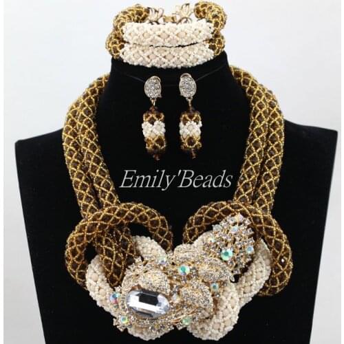 Popular Nigerian Wedding Costume African Beads Jewelry Set Brown/Gold African Crystal Beads Jewelry Set Free Shipping ALJ441