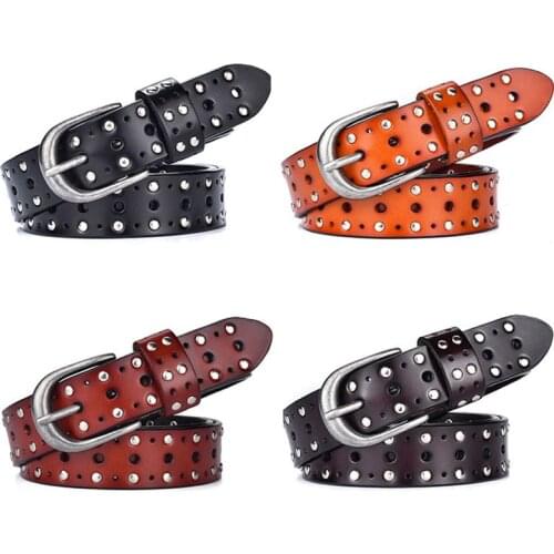 Genuine Leather Belts for Women Fashion Jeans Classic Retro Simple Rivet Female Denim Dress Sword Goth Luxury Punk Gothic Belt