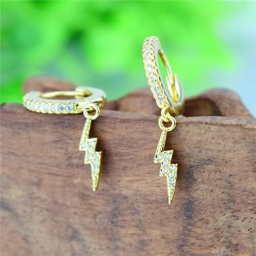 Fashion AAA Cubic Zircon Cute Lightning Bolt Hoop Earrings Golden Color Lightning Pendant Earrings for Women Jewelry 2020