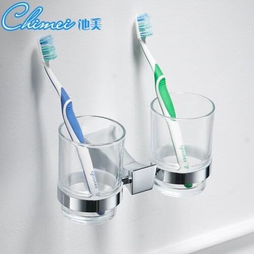 Modern Silver Bathroom Cup Holders Pendant Copper Base Glass Tumbler Holder Single Double Toothbrush Cup Rack Shelf Sj66