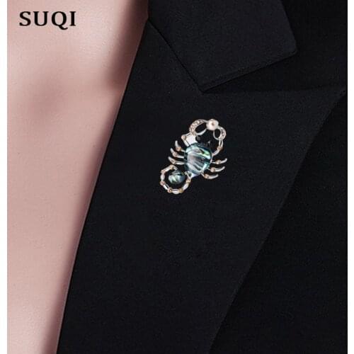 SUQI Vintage exquisite Animal Scorpion lapel Brooch pins full Rhinestone shell brooches Pin for Womens Jewelry Neck ornaments