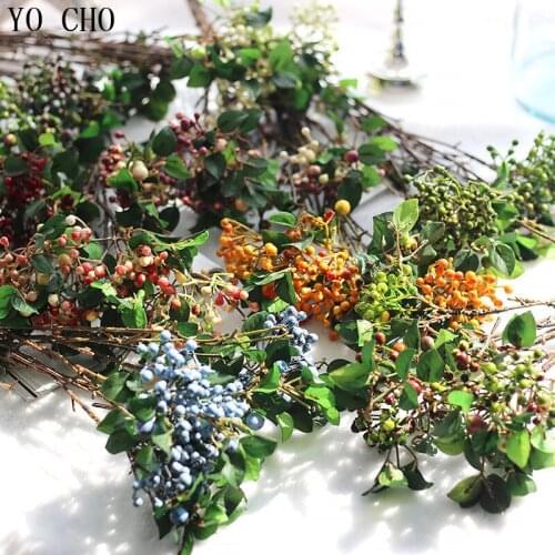 YO CHO 1PC Artificial Bean Vine Berries For Wedding Home Garden Decorative DIY Fake Stamen Flower Jungle Party Decor Fake Leaf