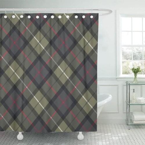 Brown Abstract Classic Tartan Check Plaid Green British Celtic Shower Curtain Waterproof Fabric 72 x 72 Inches Set with Hooks