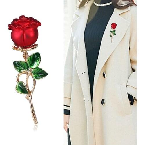 Charm Rose Flower Brooches For Women Lady Fashion Vintage Elegant Enamel Flower Pin Summer Design Valentines Day Gift