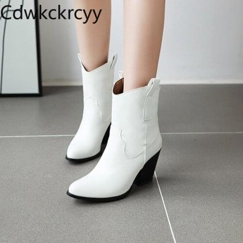 Winter The New fashion Pointed Thick heel Martin boots white personality Plus cashmere Keep warm High heel Women boots 34-43