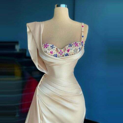 Classic Mermaid Pageant Prom Dresses Sleeveless Side Split Custom Made Colorful Crystals Women Evening Dressing Gowns