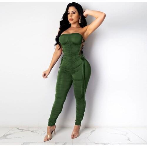 TNNAOFF Sex Strapless Bandage Hollow Bodycon Jumpsuit for Women Festival Clothing One Piece Night Club Stacked Outfits Rompers