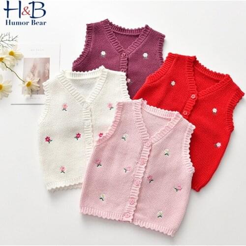 Humor Bear Children Vest Sweater New Autumn Sleeveless V-Neck Embroidery Cute Vest Baby Knitted Warm Kids coat