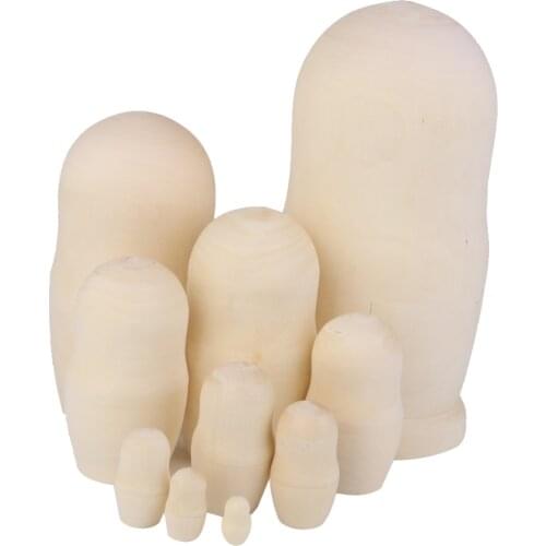 10 Pieces Blank Unpainted Babushka Russian Nesting Dolls Paint Your Wood Matryoshka Doll DIY Doll Toy Accessories