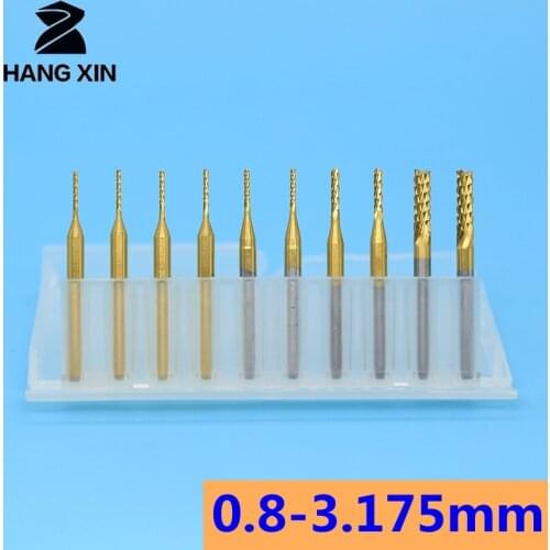 0.8mm-3.175mm 10PCS Titanium milling cutter Carbide End Milling Cutter Engraving Edge Cutter CNC Router Bits End mill for PCB