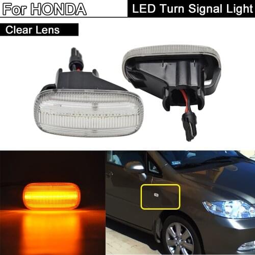 2Pcs Clear Lens LED Side Marker Light Amber Turn Signal Lamp For Honda Accord Civic Fit Integra City Stream CR-V Odyssey