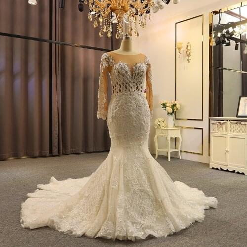 2022 Mermaid Full Lace Wedding Dress With Long Sleeves Bridal Dress Mermaid
