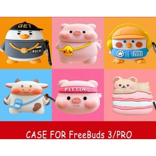 3D Earphone Case for Huawei Freebuds 3 Case Silicone Cute Cartoon Pig Bear Cover for Huawei Freebuds Pro Cases with Hook