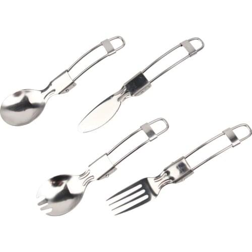 50Set Portable Folding Dinnerware Set Fork Spoon Knives Spork Cutlery Set Camping Picnic Dinner Set Stainless Steel Tableware